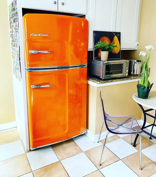 bright orange fridge