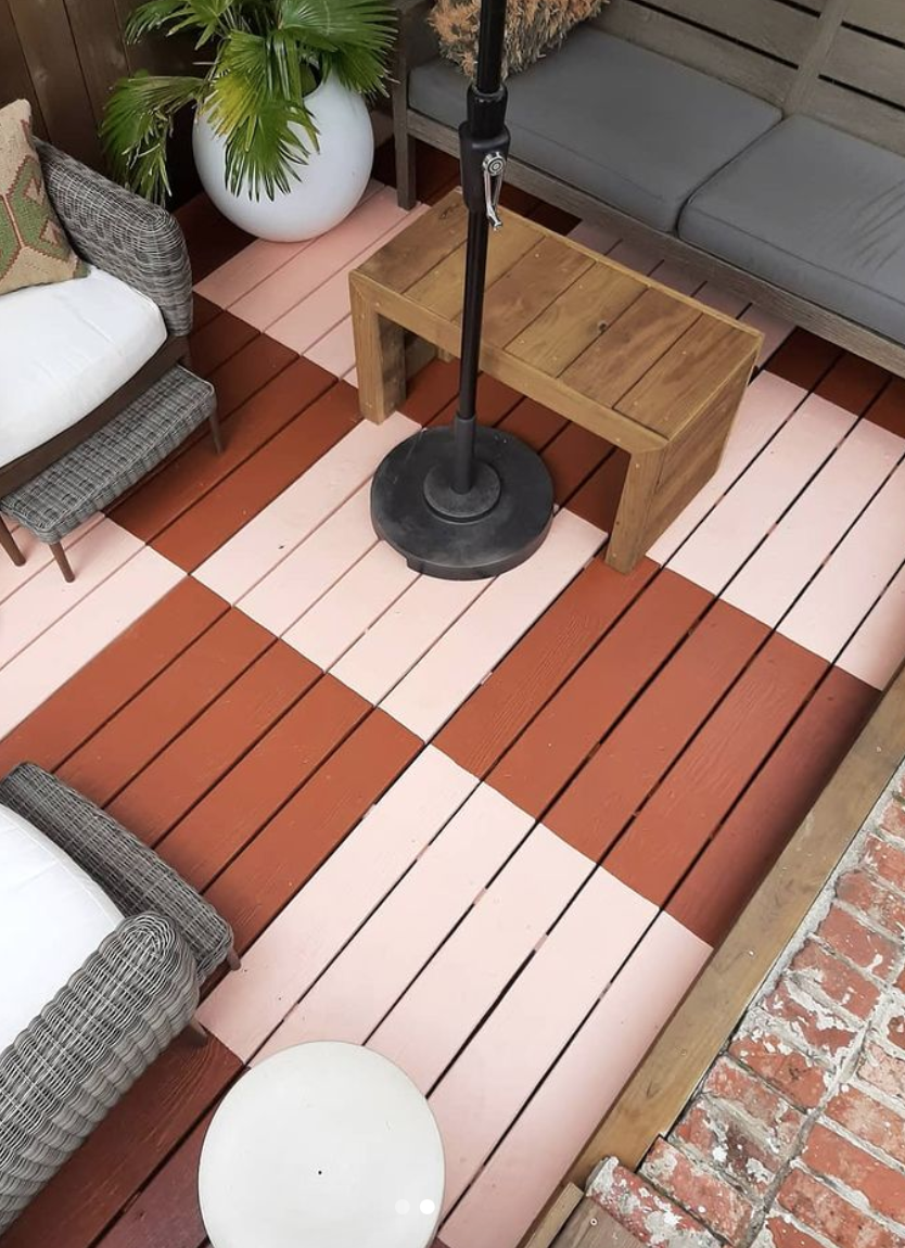 painted checkerboard deck mural