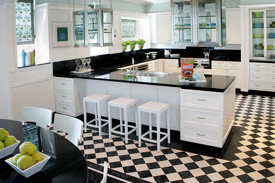 black and white checkered kitchen floor