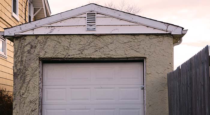 old garage with chipped paint