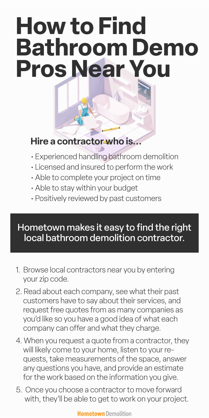 how to find bathroom demolition contractor infographic