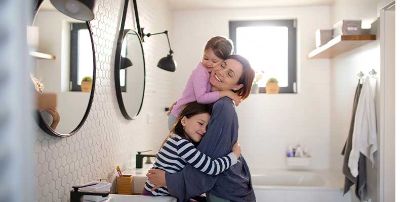 mother and kids in bathroom