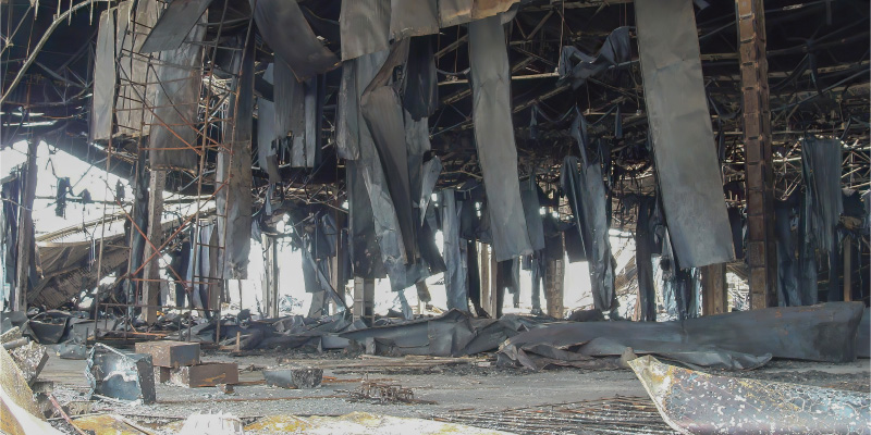 fire damaged warehouse