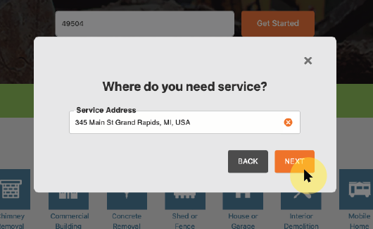 step 7 - enter the address where you need service