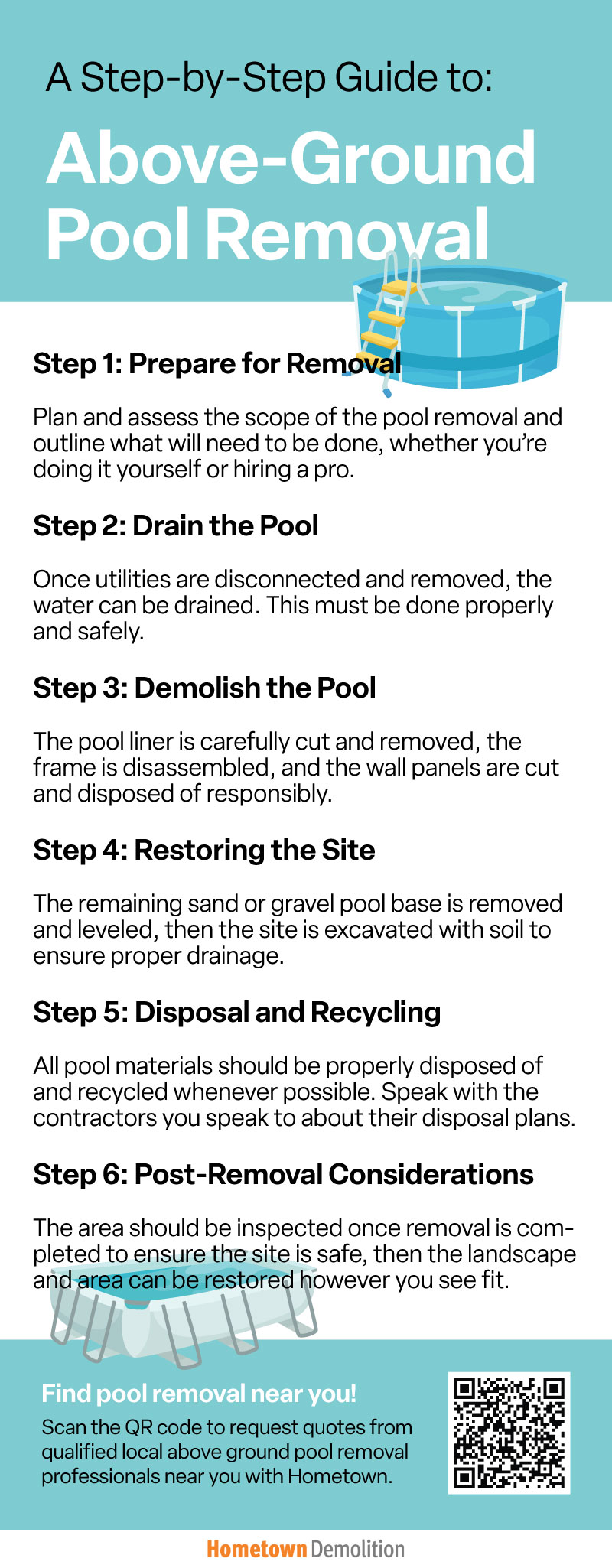 step by step guide to above ground pool removal infographic