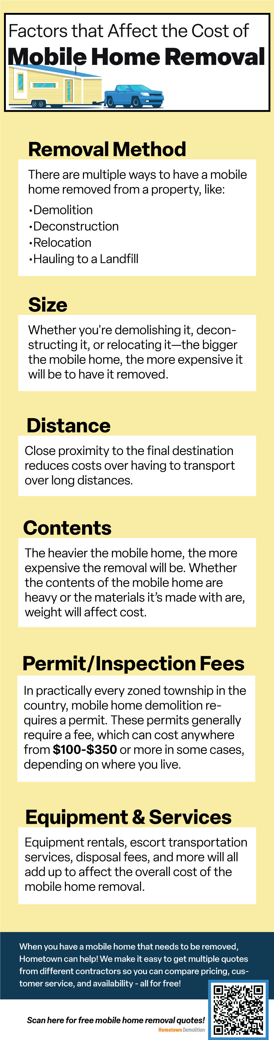 factors that affect the cost of mobile home removal infographic