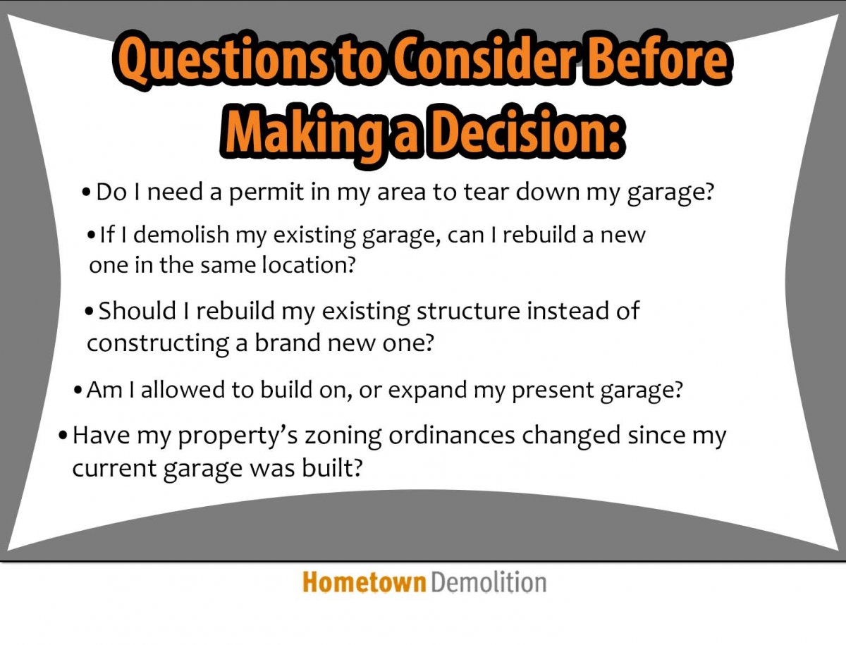 questions to consider before demolishing a garage infographic