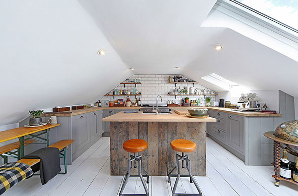 pair reclaimed wood with metal and leather stools