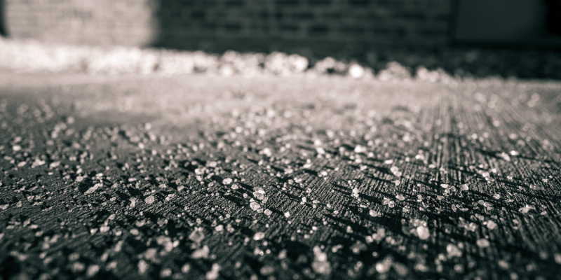 close-up view of concrete covered in salt