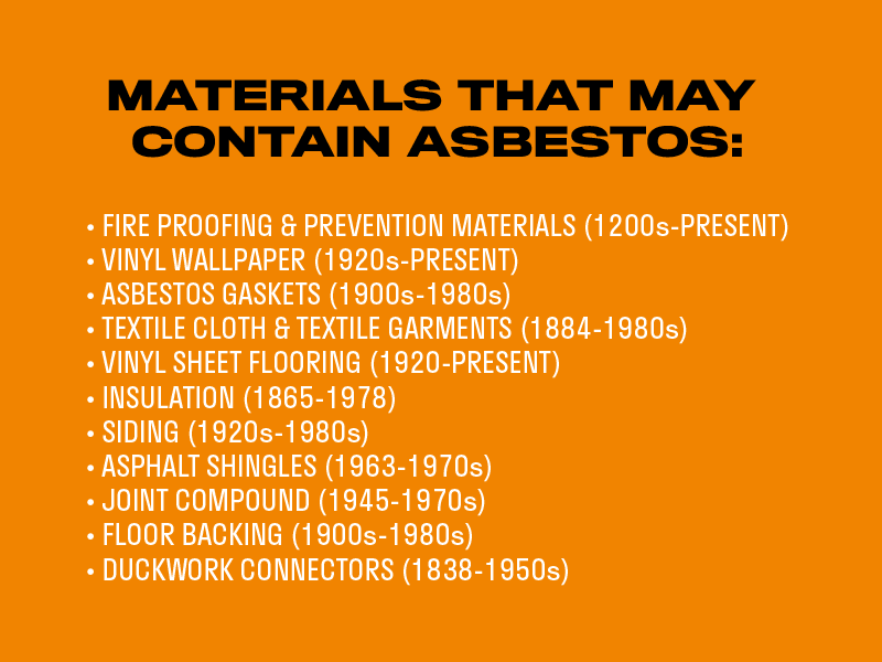 list of materials that may contain asbestos infographic