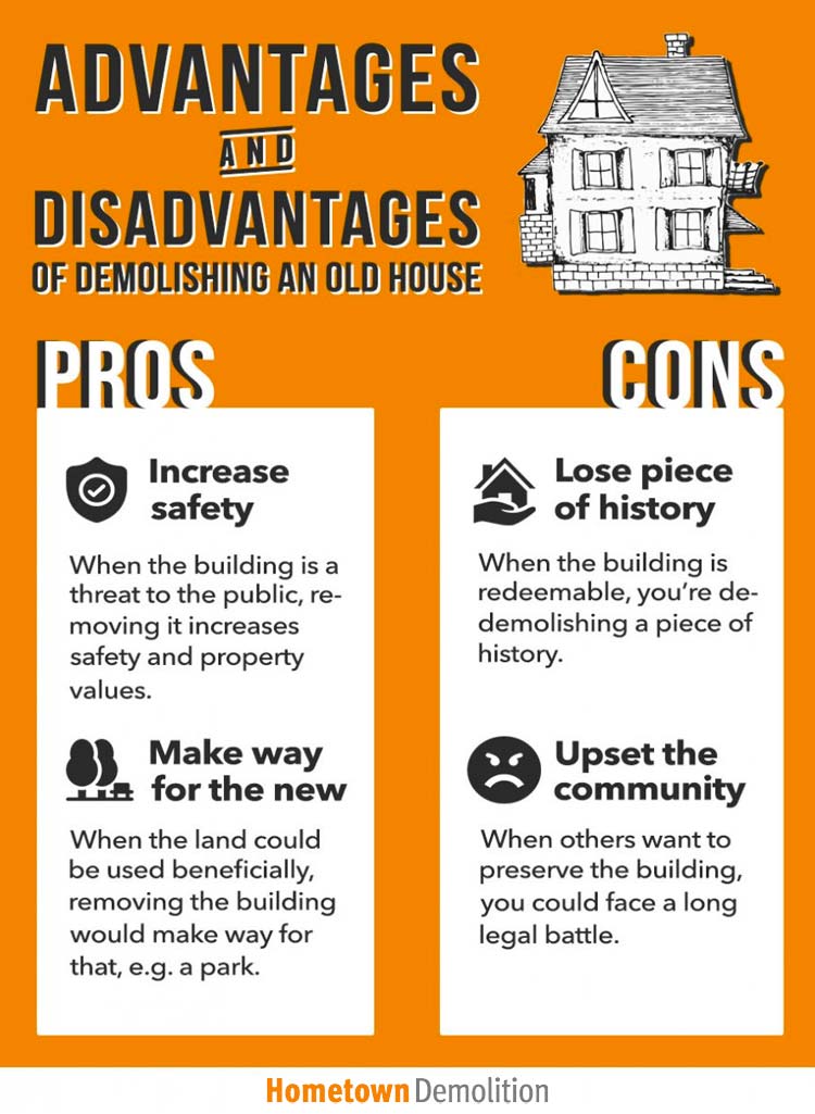 advantages and disadvantages to demolishing an old house