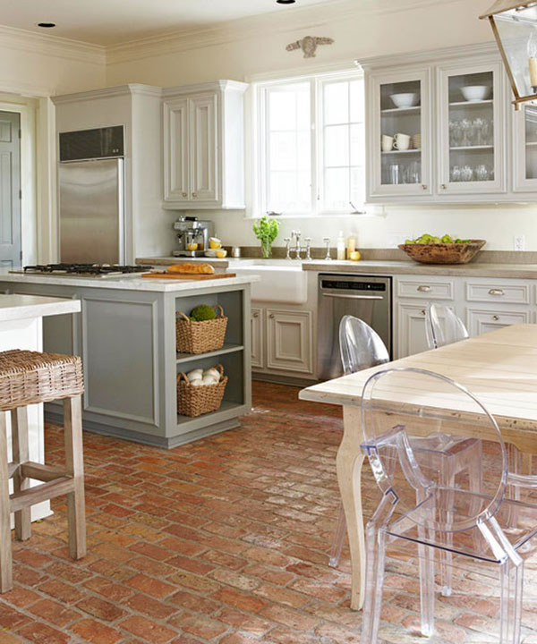 brick flooring is a beautiful choice for kitchens