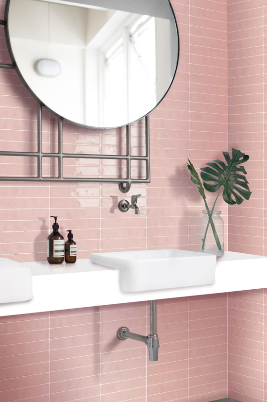 pink tile in modern bathroom