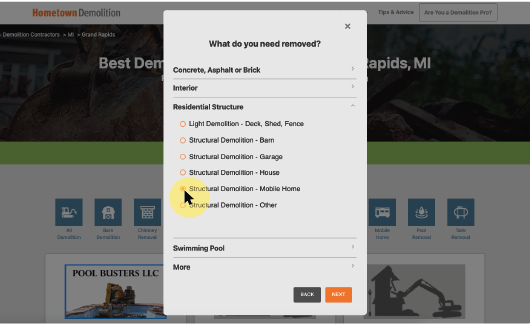 step 6 - select the type of demolition needed