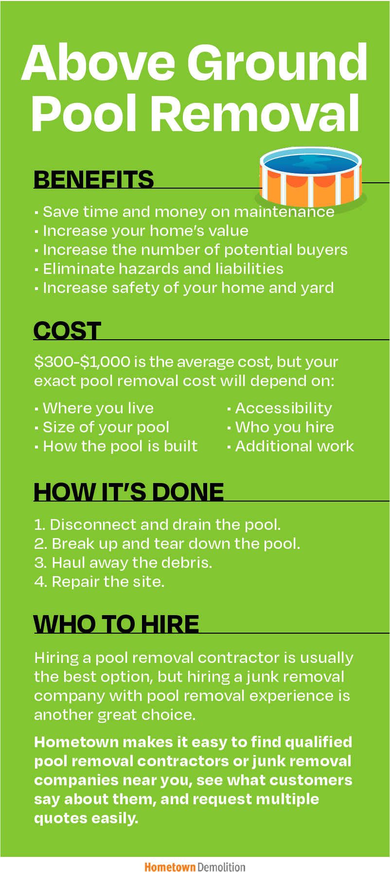 above ground pool removal infographic