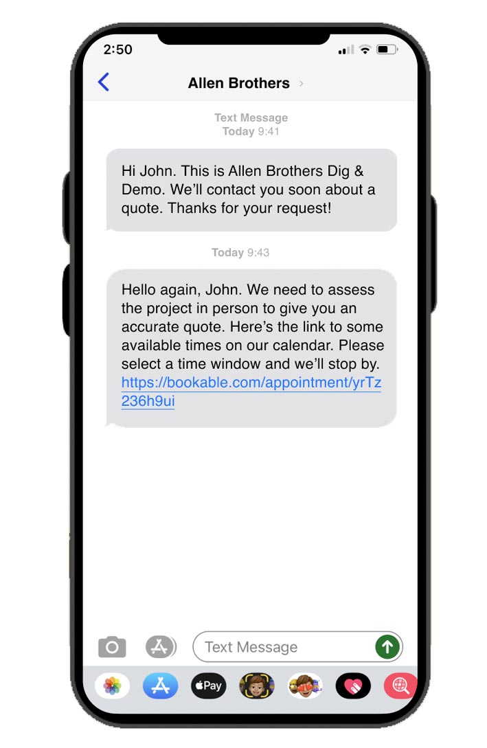 contractor text message example