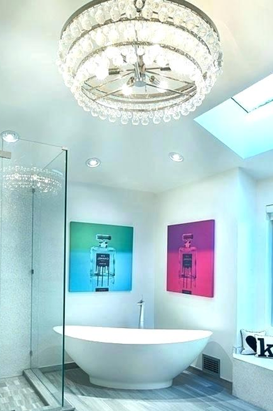large circle crystal chandelier in bathroom