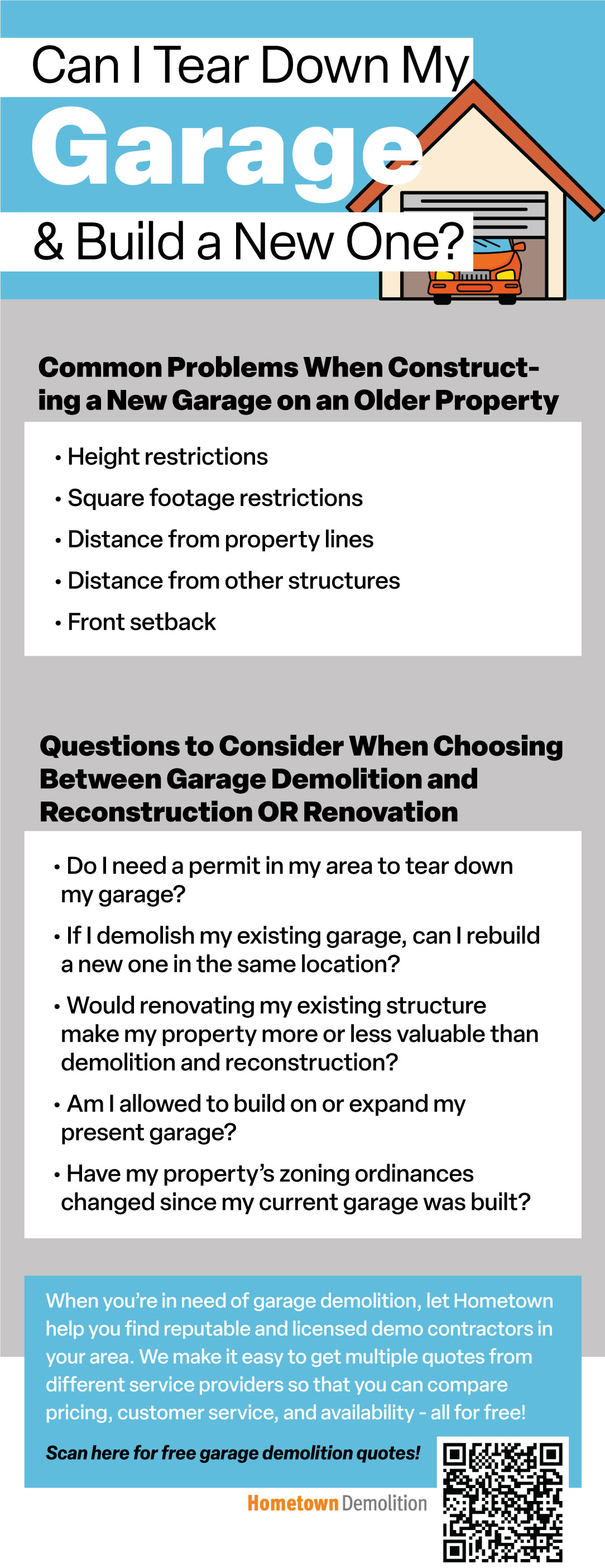 Can I Tear Down My Old Garage and Build a New One? infographic